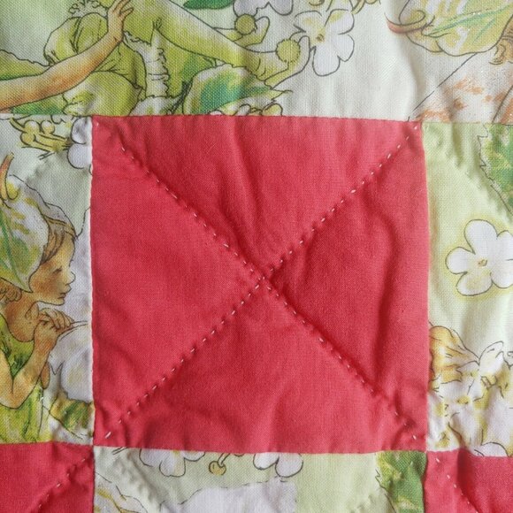 Homemade Baby Quilt Woodland Fairies Sparkle Green Floral Pink Patchwork Magical - Picture 8 of 11